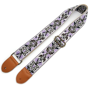 Correa de guitarra Jacquard floral vintage ajustable al por mayor diseño bordado con correa de hombro de tela con hebilla de cuero - Product Image 2