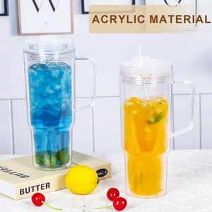 Wholesale New Design Pre-Drilled 40oz <b>Double</b> <b>Wall</b> Snow Globe Acrylic Plastic Can Tumbler with Lid Straw Leak-Proof & Handgrip - Product Image 3