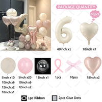 Ensemble de 65 ballons en forme de cœur, couleur crème, chiffres, pour anniversaire, fournitures festives, décoration de fête, accessoires de photographie d'anniversaire