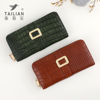 Dompet Kulit Wanita Motif Buaya dengan Ritsleting, Lapisan PU, Portabel, Grosir Lintas Negara