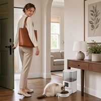 Distributeur automatique de nourriture intelligent WiFi en acier inoxydable pour animaux de compagnie, contrôle par application, résistant aux fuites, design solide, portable pour chiens et chats d'intérieur