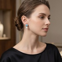 Boucles d'oreilles pendantes en argent sterling 925 avec perle d'eau douce naturelle de 10-11 mm, turquoise, trèfle à quatre feuilles, pour femmes