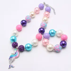 Latest Charming Children Necklace Gift Set Chunky Beads Baby Girls Pendant Jewellery