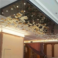 Lustre en verre de Murano coloré fait main, style Art déco, feuille d'érable, pour hall d'hôtel moderne