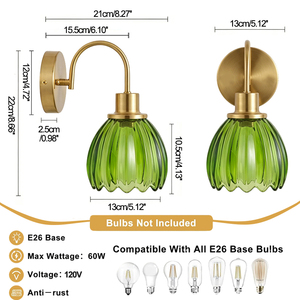 Lampada da Parete in Vetro <span class=keywords><strong>Verde</strong></span> Stile Nordico Retrò, <span class=keywords><strong>Applique</strong></span> Moderna in Ottone per Camera da Letto, Corridoio, Illuminazione Decorativa da Interni - Product Image 2