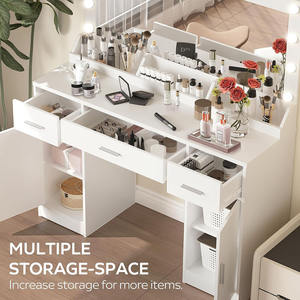 Dormitorio Madera Moderno 3 colores Brillo ajustable Modo de iluminación <span class=keywords><strong>Tocador</strong></span> <span class=keywords><strong>con</strong></span> <span class=keywords><strong>espejo</strong></span> 3 cajones 2 gabinetes verticales - Product Image 4