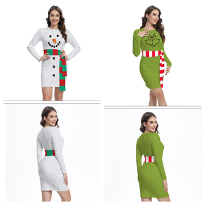 Nouvelle robe décontractée sexy de style européen et américain, imprimée et brodée, pour fête de Noël - Product Image 2