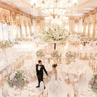 Luxuriöser Goldener Edelstahlrahmen Moderner Runder Weißer MDF-Tisch für Hochzeiten und Veranstaltungen