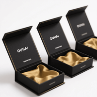 Vente en gros de boîte-cadeau de luxe pliable magnétique vêtements emballage carton gris boîte-cadeau magnétique noire avec ruban logo personnalisé