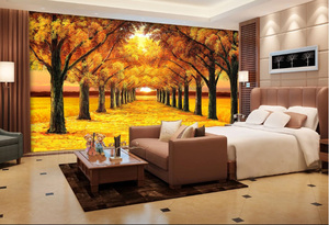 Papier peint d'automne doré de luxe décoration de la maison 3D arbre doublé chemin Mural pour une vie élégante - Product Image 2