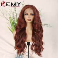 KEMY HAIR Perruques Lace Front Auburn Cuivre Roux Châtain Ondulées Synthétiques de Haute Qualité sans Colle pour Femmes Noires