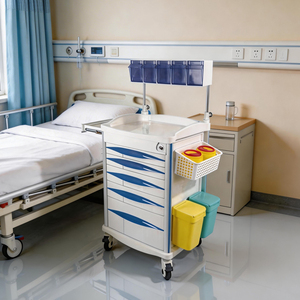 Chariot médical d'urgence avec support pour perfusion - Chariot d'urgence en ABS pour cliniques et salles d'hôpital, roues silencieuses, conception multi-tiroirs - Product Image 2