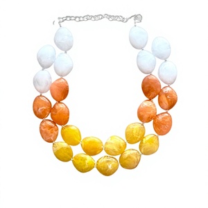 Multilayer Resin Design Beaded <b>Necklace</b> Women's <b>Statement</b> Jewelry Orange Yellow White Round Strand Party Gift Accessory - Product Image 1