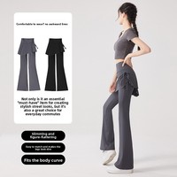 Pantalon de yoga deux pièces, culotte taille haute, effet froncé aux fesses, coupe évasée, anti-transparence, pour Pilates, sport et fitness