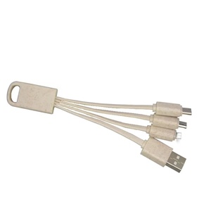Câble de charge <span class=keywords><strong>USB</strong></span> en paille de blé écologique TPE, connecteurs <span class=keywords><strong>USB</strong></span>/<span class=keywords><strong>Micro</strong></span>/Type-C/Lightning, conception LOGO - 4 en 1, promotionnel - Product Image 3