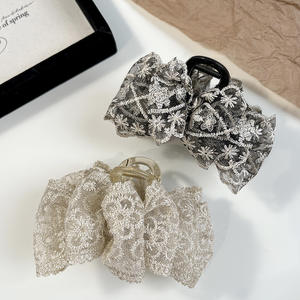 Pinza de Pelo Coreana de Malla con Lazo Romántico Francés, Accesorios para el Cabello para Bodas y Fiestas para Mujer - Product Image 2