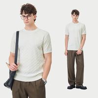 T-shirt classique pour homme, coupe classique, en viscose/polyester, tricoté, design uni, respirant, décontracté, manches courtes, pull-over, pour le quotidien et les trajets domicile-travail
