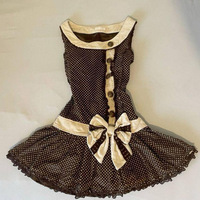 Kaffeebraunes, gepunktetes A-Linien-Kleid mit Schleifenknopf-Dekoration im Vintage-Stil für Damen