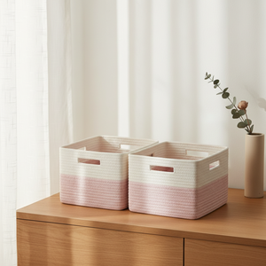 COMFY-HOMI 2-Piece Rustic Foldable Rectangle Cotton Rope <strong>Storage</strong> <strong>Baskets</strong>-<strong>Large</strong> Size Customized Color for Laundry Closet Baby - Product Image 4