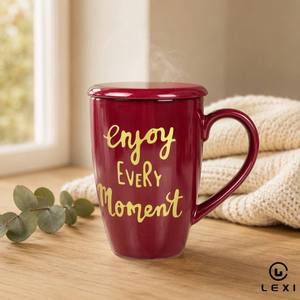 Mug à thé en porcelaine moderne avec infuseur, couvercle et filtre en acier, personnalisable avec logo, 500 ml, compatible micro-ondes et lave-vaisselle, pour le bureau, coloris Or, <span class=keywords><strong>Vin</strong></span>, Noir, Blanc - Product Image 3