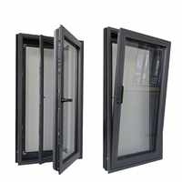 Ventana Abatible de Aluminio Negro AS2047, Ventanas Corredizas con Doble Acristalamiento y Vidrio Templado para Hogares