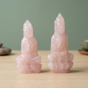 Statue de Bouddha sculptée en quartz rose, figurine de Guanyin en cristal rose pour la décoration de la maison - Product Image 5