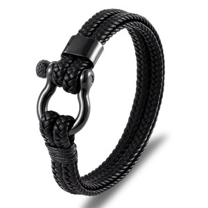 Black Braided Hemp <b>Rope</b> <b>Bracelet</b> Lock Clasp Punk Adjustable Men Fashion Wrist Jewelry Gift For Male - Product Image 1