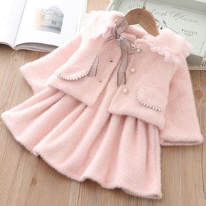 Nuovo Set Vestito Casual per Bambine <span class=keywords><strong>Autunno</strong></span> <span class=keywords><strong>Inverno</strong></span> 2025, Cappotto Traspirante in Visone per Bambine, Completo Principessa Due Pezzi - Product Image 2