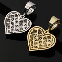 Collier pendentif cœur en laiton grand format style hip-hop avec zircone cubique pour bijoux