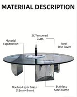 Table basse moderne en verre trempé double couche avec cadre en acier inoxydable - Table ronde de luxe pour salon, hôtel