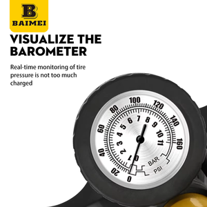 Baimei xách tay 160PSI áp lực cao đa mục đích hình cầu Inflator với phong vũ biểu hợp kim thép đường xe Đạp Xe Đạp sàn bơm - Product Image 3