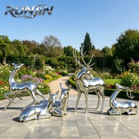 Sculpture de cerf en acier inoxydable poli miroir - Installation artistique abstraite moderne forgée à la main H120cm pour jardins extérieurs