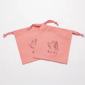 Перерабатываемый розовый холст двойной шнурок Упаковка для хранения ювелирных изделий сумка с пользовательским логотипом напечатанные часы мешочек для духов