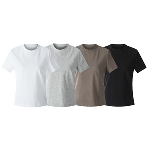 11KN da donna in puro cotone Basic Slim Fit Casual Cool antibatterico a maniche corte t-shirt a spalla destra tinta unita di fascia alta in bianco - Product Image 5
