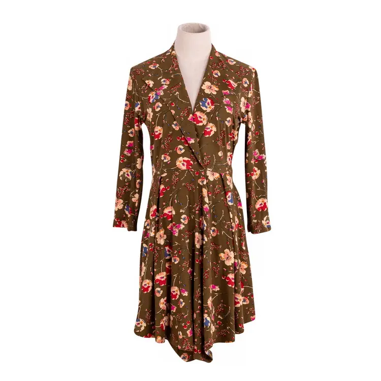 Selling women flower print solid color casual dresses long sleeve dress