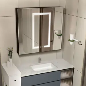 Surface Mounted Aluminum Mirror Bathroom Medicine Cabinet With Light