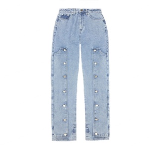 Jean droit bleu moyen personnalisé pour femme, pantalon en denim boutonné style mom - Product Image 6