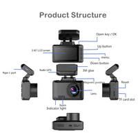 Caméra de tableau de bord 4K à double objectif avant/arrière avec WiFi, GPS, vision nocturne, écran LCD IPS 2,45'', contrôle par application et enregistrement en boucle