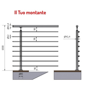 Balaustradas y pasamanos con acabado satinado AISI 304 de 8 travesaños verticales redondos, fijados a 1,00 m de altura al suelo - Product Image 1