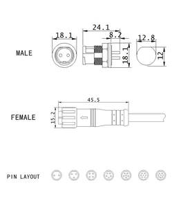 Connecteur de montage sur panneau DSD 2 3 4 5 broches M12