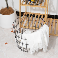 Ensemble de style nordique de 2 paniers à linge en fil de fer en métal noir de forme ronde avec poignées pour chambre salle de bain Design cercle élégant