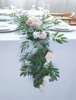 Guirlande de feuilles d'eucalyptus et de saule avec fleurs blanches, QSLH-FW01-2022, centre de table artisanal pour mariage, fleur de table d'honneur