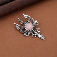 Nouveautés Pendentifs en cristal d'améthyste naturelle et de quartz rose, perle, double épée de dragon, collier, mode rétro, accessoires unisexes