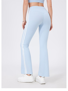 Women High Waist Side Double Stripe <b>Flare</b> Yoga <b>Leggings</b> Tummy Control Butt Lifting Nude Sense Pilates Gym Sports Pants Wholesale - Product Image 3