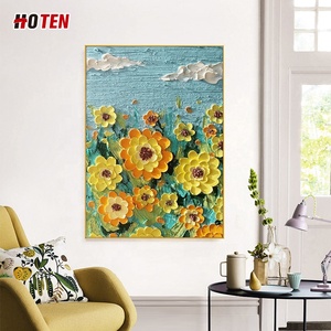 Toile de nuage tridimensionnelle faite à la main de style moderne <span class=keywords><strong>Van</strong></span> <span class=keywords><strong>Gogh</strong></span> <span class=keywords><strong>tournesol</strong></span> <span class=keywords><strong>peinture</strong></span> décorative de fleur de maison imprimée à l'huile - Product Image 4