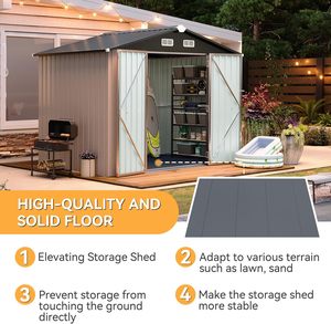 Wholesale 8x6FT Shed with Floor Galvanized Steel Outdoor <strong>Storage</strong> Shed Metal <strong>Garden</strong> Shed with Double Doors - Product Image 6