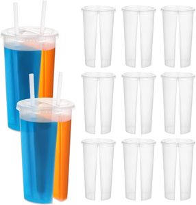 Gobelets en plastique PET personnalisés à double compartiment de 500 ml et 700 ml avec étiquetage In-Mold pour boissons froides Boba – Tendance du moment - Product Image 1
