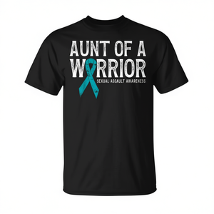 Aunt Of A Warrior Sexual Assault Awareness <b>Ribbon</b> T-Shirt Short Sleeve Unisex Adult Crew Neck <b>Silk</b> Screen Printing - Product Image 3