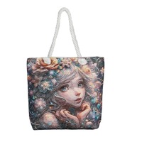 Nouveau sac fourre-tout double face pour dame 35x40cm grande capacité mode toile ouverte style ethnique brodé corde de chanvre zone scénique