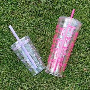 Vaso de agua de 700 ml con diseño de lazo, portátil, para bebidas heladas, con tapa antiderrames y pajita, venta al por mayor para tiendas de regalos - Product Image 5